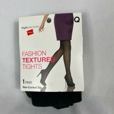 Hanes Fashion Textured Tights Classic Black   Size Q Non control Top